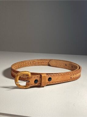 Vintage Boho Western Hand Tooled Tan Leather Belt Woven Braided Inlay Size 36